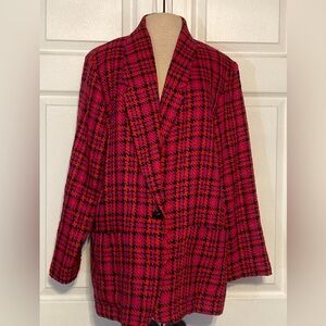 Vintage Item Eyes‎ Women's size 16 Blazer Jacket Red Purple Plaid Boxy Preppy
